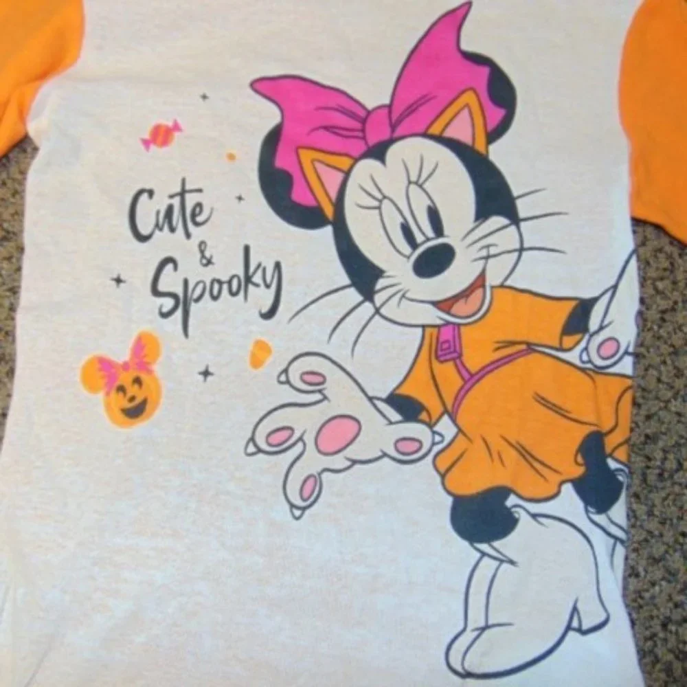 Minnie Mouse Halloween Pajamas 8 Orange White 2 Pc Shirt & Pants Girls Disney